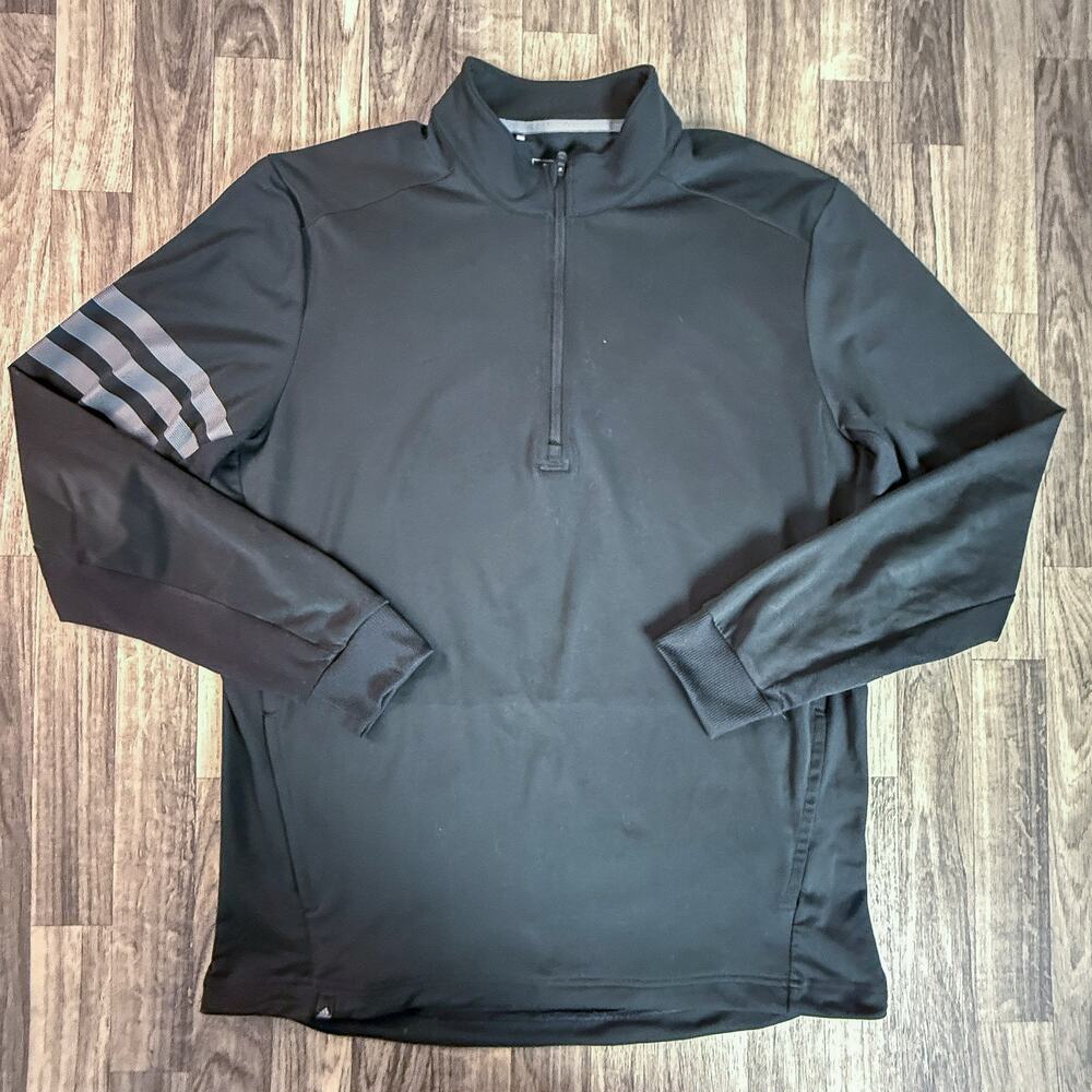 Adidas Golf Black 1/4 Zip Pullover Jacket Men’s M 3-Stripes Long Sleeve Top